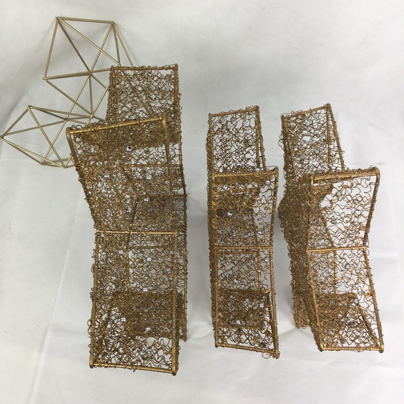 Gold Wire & Silver Beaded Star Baskets Set Of 3 - Picture 6 of 9